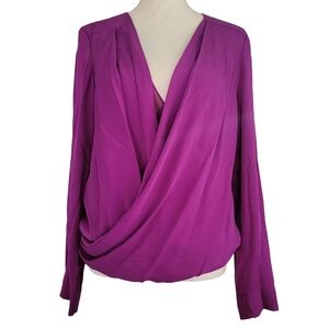 Diane‎ Von Furstenberg Purple Double Silk Surplice Drape Neckline Blouse Large